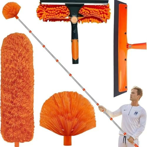 Staubentfernungs-Set, hohe Reichweite, 6 m mit Verlängerungsstange von 1,5 bis 4,9 m, Teleskop-Staubwedel, waschbar, Mikrofaser, Teleskop-Staubwedel, geeignet für Decken