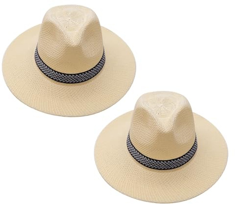 LinRim Strohhut 2 Stück, Sommerhut, Damen und Herren Sonnenhut, Perfekt für Karneval, Urlaub & Freizeit, Besonders Leicht, Hautfreundlich & Bequem