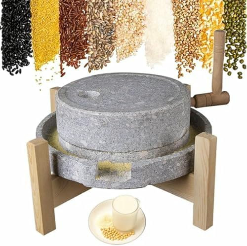 Handkurbel Stein Getreidemühle Trocken/Nassmahlen Natur Granit Lebensmittelmühle für Tofu, Sojamilch, Sesam und Bohnen, inklusive Ständer