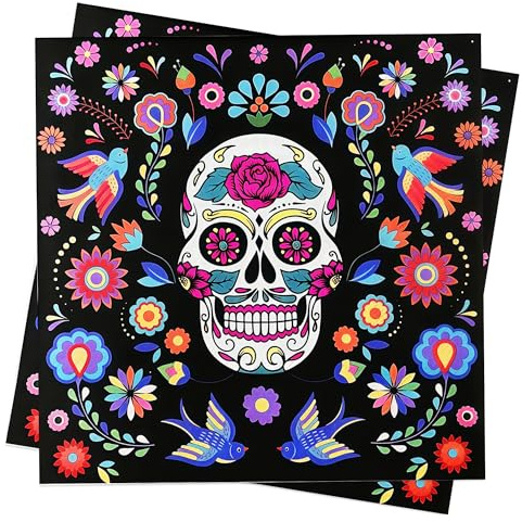 80Pcs Day of the Dead Napkins Paper Decorations Halloween Table Decorations Mexican Fiesta Napkin Party Supply Disposable Tissue Serviettes Mexican Party Accessories