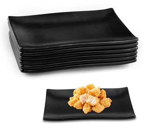 imposyu 6 Pezzi Piatti Neri Rettangolari Patti da Portata Piccoli 22,7x15,5x2,2cm Vassoio per Antipasti Rettangolari Piatto per Sushi, Piatti, Dessert