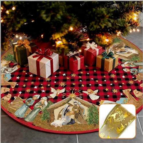 DOWNDRIFT Tannenbaum Decke Rot 90cm Weihnachtsbaum Decke,Weihnachtsbaumdecke Rund,Christbaumdecke Weihnachtsbaum Rock,Tannenbaum Decke für Urlaub Party Deko christbaumdecke