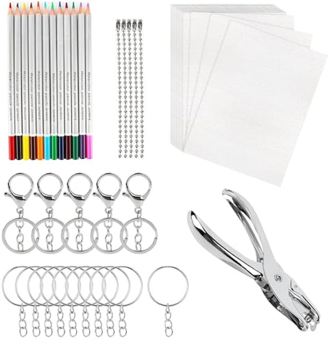 iPobie 53 Pièces Plastique Fou,Feuille de Plastique Thermorétractable,Magique Dingue Kit,DIY Papier Fou Porte Clé,Artisanat Dessin à d'art Rétractable pour Enfants