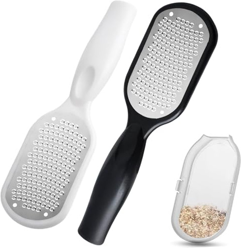 Foot File Callus Remover, Foot Grater - 304 Stainless Steel Pedicure Tool for Dead Skin & Hard Skin, with Ergonomic Handle, Easy to Clean & Reusable(1 White + 1 Black)