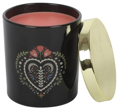 Midnight Bloom Black French Tulip Scented Candle | Floral Scented Candle in Black Glass Jar | Approx. 28-Hour Burn | Gift-Boxed Luxury Candle with Folk Heart Design
