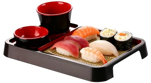 Plateau à nouilles japonaises Sobas – Ensemble d'assiettes avec soucoupe et tapis de vidange, plateaux de service à sushis laqués, plateau de nouilles froides japonaises pour restaurant, cuisine