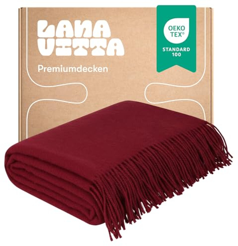 Lanavitta – Wolldecke „Runo“ – Tagesdecke & Bettüberwurf – 100 % Neuseeland-Wolle, Warmer Sofa-Plaid – Dunkelrot – 140x200 cm