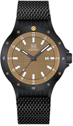 GLOCK Herren Quarz Uhr | 44mm Gehäuse | Armbanduhr mit Schwarzem Edelstahlgehäuse | Coyotem Zifferblatt | Schwarzem Mesharmband | 10ATM | GW-33-5-24