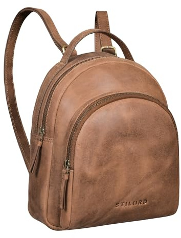 STILORD Doreen Kleiner Rucksack Damen Leder Daypack – Damenrucksack Modern Mini Cityrucksack Lederrucksack Frauen Freizeitrucksack Kompakter Tagesrucksack Echtleder Farbe:messina - braun