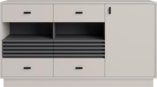 Masseno Kommode Punto 155 cm Sideboard mit 4 Schubladen und 1 Türen für Wohnzimmer Schlafzimmer Modern 155x40x85 cm Kaschmir/Kaschmir
