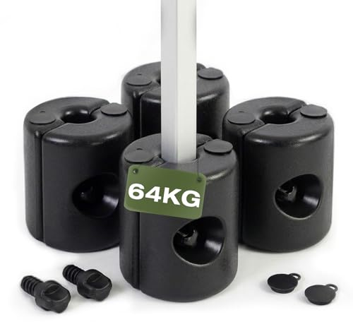 Sekey Gewichte für Pavillon 4er Set bis 64 kg Wasser- & Sandbefüllbar | Wetterfestes HDPE, Einfache Montage, Maximale Stabilität, Universal Pavillonstandfüße für Gartenpavillon, Schwarz