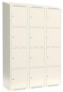 kaiserkraft | 4er-Schließfachschrank Fydor | 3 Abteile | Weiß | B 1200 mm | schräge Dachform | Zylinderschloss