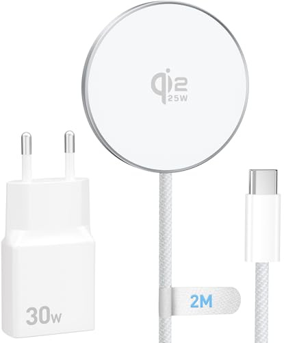 25W Caricatore Wireless per Magsafe per iPhone 17 16 Pro Max, 2M | Con 30W USB C Caricabatterie per iPhone Air 17e 16e 16 15 14 13 12 Pro Max Plus Mini, Wireless Charger Ricarica Magnetico