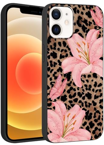 Yoedge Aesthetic Floral Phone Case for iPhone 12/12 pro 6.1,Cartoon Leopard Lily Flowers Pattern Design Cheetah Cases Soft Silicone TPU Slim Shockproof Protective Bumper Phone Cover for Women Girls