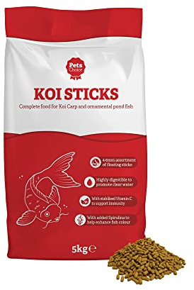 Pets Choice | Fish Food, Koi Carp Sticks | Floating, Highly Digestible & Non-Clouding | Added Spirulina to Enhance Colour (5kg)