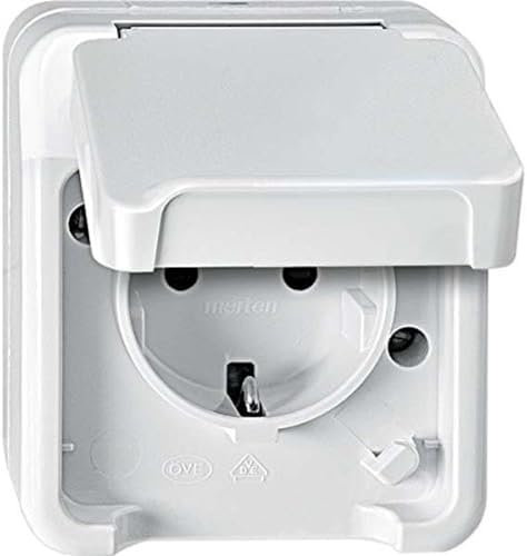 Schneider Electric Merten Schuko-Steckdose, 1-fach, Aufputz, Berührungsschutz, IP44, Aquastar, polarweiss, Artikelnummer MEG2400-8019