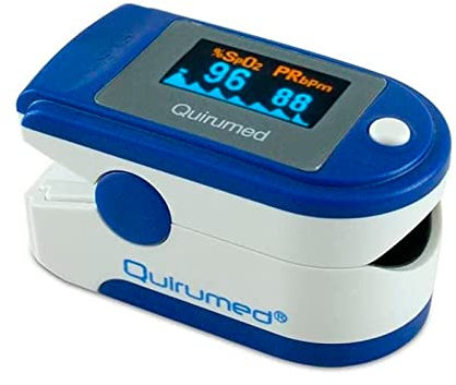 QUIRUMED Pulsioxímetro portátil saturación de oxígeno (SpO2), y medición de pulso con onda plestimográfica, Monitor de pulso, Pantalla LED, Lectura instantánea
