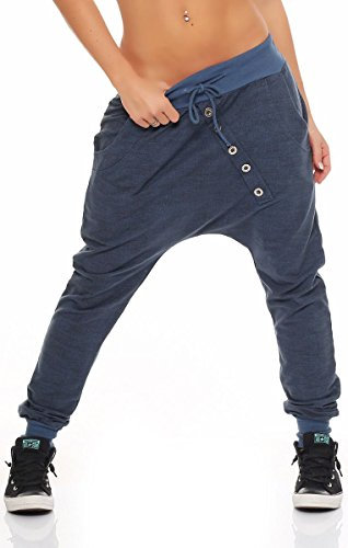 Malito Damen Jogginghose mit Knopfleiste | Sporthose meliert | Baggy zum Tanzen | Sweatpants - Trainingshose 7398 (Jeansblau)