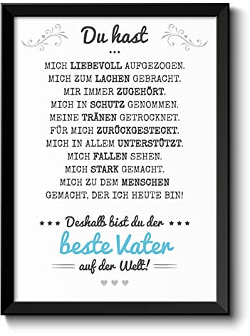 OWLBOOK® Bester Papa der Welt Bild | Geschenke für Papa zum Geburtstag | Papa Geburtstagsgeschenk | Papa Geschenk | Ostergeschenke | Vatertagsgeschenk | Bild mit Rahmen A4