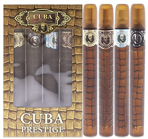 Cuba Prestige for Men 4 Pc Gift Set - Classic, Black, Platinum, Legacy EDT Spray 1.17oz Each