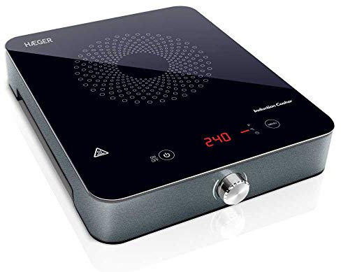 HAEGER INDUCTION PLUS - Placa de Inducción con 2000W, detección automática del contenedor hasta 19cm, 10 Niveles de temperatura: 60 - 240ºC, pantalla LED, temporizador programable hasta 180 minutos