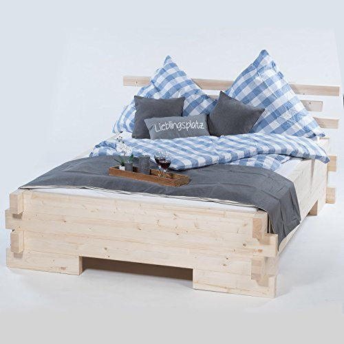 TUGA - Holztech Massives Balkenbett Doppelbett mit und ohne Überstand Daybett Boxspringbett (ohne seitlichen Überstand, 200 x 220)