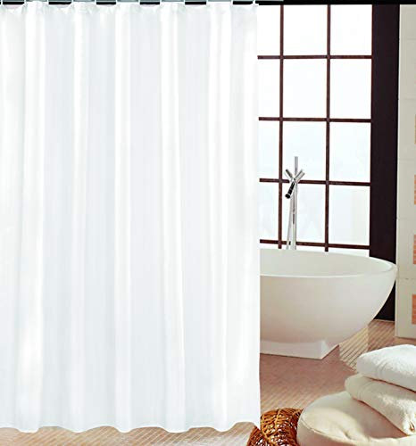 KAV Rideau de Douche en Tissu Doux en Polyester, résistant à la moisissure et aux Champignons, Blanc uni avec Crochets Assortis – Lavable en Machine (180 x 220 cm)