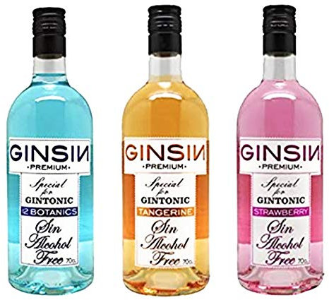 Paquete alternativo de ginebra sin alcohol con 1 Ginsin 12Botanical 70 cl, 1 Ginsin fresa 70 cl, 1 Ginsin mandarina 70 cl
