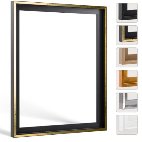 Bildershop-24 Schattenfugenrahmen mit Schattenfuge Lemgo Rahmen für Keilrahmenbilder und Leinwände 80 X 100cm Schwarz Goldglanz Antik