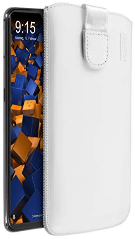 mumbi Echt Ledertasche kompatibel mit Xiaomi Mi 9 Hülle Leder Tasche Case Wallet, Weiss