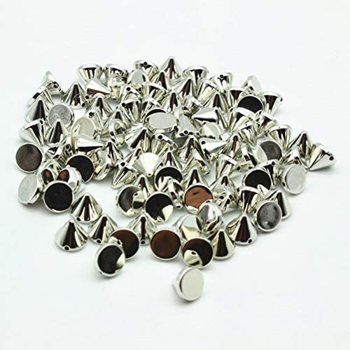 100pcs 10mm acrilico Spike cono borchie, perline, cucire, colla, indumenti fai da te, borse scarpe abbellimento (Argento)