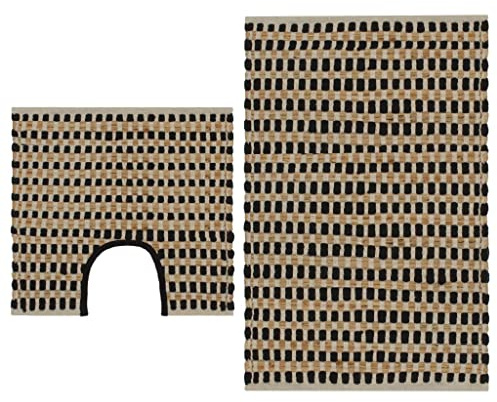 vidaXL Hand-Woven Jute Bathroom Mat Set Fabric Natural and Black