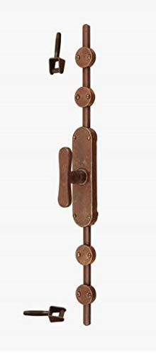 Cremonese forgiata finitura color ruggine LINEA IL FORGIATO MADE IN ITALY, ad aste esterne complete di n°2 aste 1100 mm, n°4 cavallotti, n°2 riscontri a rullo regolabili FM340.MPE