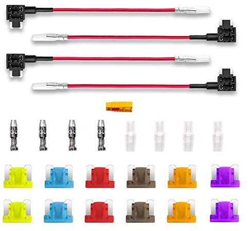 BeiLan 4 Stück Mini Größe Autosicherungen Stromdieb, Stecksicherung Verteiler Flachsicherungsadapter mit 12 stücke sicherung (3A/5A/7.5A/10A/15A/20A) mit 1 stücke Sicherungsabzieher