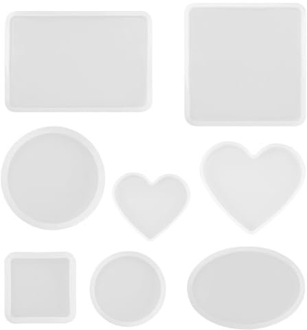 Gobesty Epoxidharz Formen 8-Stück, Silikon Schmuck Gussformen für Handwerk DIY Tischdekoration, Runde Quadrat, Weiß, Silikon, Rechteckig, Quadratisch, Rund, Oval, Herz