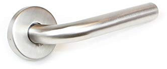 Emuca - Poignée de porte intérieur, ensemble de poignées de porte avec rosace D.53 mm, Modèle en L, Acier inoxydable, Nickel satiné.
