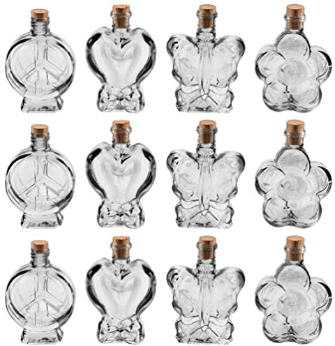 MILISTEN 25pcs Plastic Sand Art Bottles with Cork Stoppers Butterfly Heart Mini Jars Wishing Message Bottle for DIY Crafts Vial Bead Candy Gift Wedding Decor Mixed Style 100ml