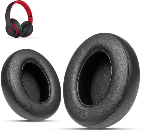 Krone Kalpasmos Studio 3 Replacement Ear Pads, Compatible with Beats Studio 2 & 3 Wired/Wireless/Model B0501/Model B0500 Headphone, Protein Leather & Memory Foam, Black
