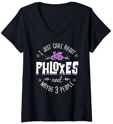 Womens Phloxes Flower Design - I Just Care About Phloxes V-Neck T-Shirt