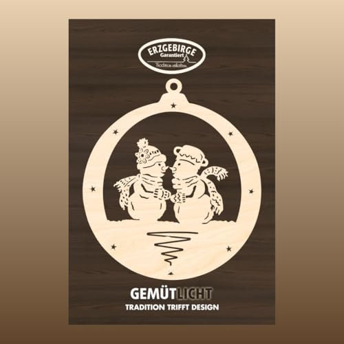 WEIGLA - Dekohänger aus Holz original Erzgebirge I Motiv Schneemann in Love I Fensterbild I Wanddeko I Weihnachten I schöne Geschenkidee I Deko innen