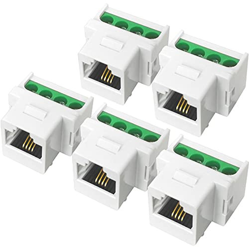 NECABLES RJ11 Schraubbuchse CAT3 Telefon-Keystone-Buchse mit Schraubklemme auf Breakout-Board, 4 Schrauben auf RJ11 6P4C Buchse, Weiß, 5 Stück