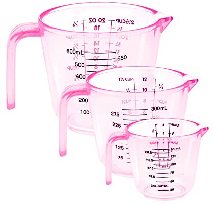Plastic Measuring Jug, BPA Free Measuring Cups,Measuring Cup Jugs for Baking Cooking, 150ML, 300ML, 600ML, Easy to Read Measurements, Cook with Accuracy (Pink)