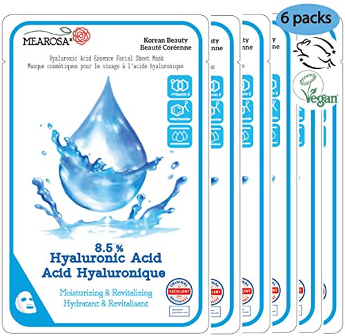 MEAROSA* 8,5% Masques pour Visage à l'Acide Hyaluronique, Niacinamide, Vitamine E pour Peau Testé dermatologiquement Sensible Formule Végétalienne Hydratant & Nourrissant
