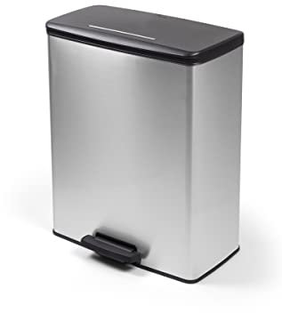 Curver Deco Bin Duo Tretmülleimer, Metallic Silber – Soft-Close-Deckel, 2 herausnehmbare 26L Eimer, 52L Gesamtvolumen