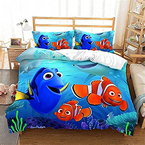 ESAAH Findet Ne-mo Kinder Bettwäsche, Meerestiere, Fische,Koralle Bettbezug 135x200 cm, Mikrofaser, Bettwäsche-Sets Für Kinder (A4,135x200cm+80x80cmx1)