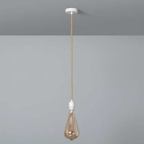 LEDKIA LIGHTING - Support à Douille pour Suspension | Câble Textile 1.5m | Douille E27 | IP20 Intérieur | Diamètre 100mm | Corde Naturelle et Blanche, Naturel, Corde