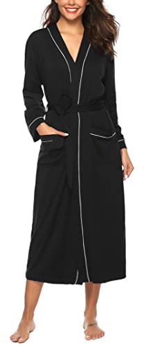 Hyppry Women's Cotton Dressing Gown Mid Calf Length House Robe Lightweight Summer Nightdress with Belt Loops