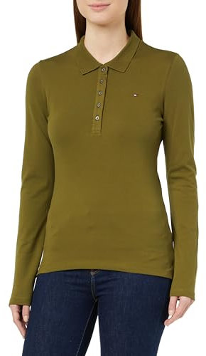 Tommy Hilfiger Women's Polo Shirt Long Sleeve Slim Basic, Green (Putting Green), XS