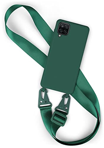 moex Hover Cover für Samsung Galaxy A12 Handyhülle zum Umhängen mit Band, Hülle mit Handykette abnehmbar, Handyband & Karabiner Lanyard Soft Case mit Verstellbarer Kette, Petrol