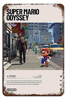 FABIVA Super Mario Odyssey (2017) Videospiel-Poster Blechschild Vintage Metall Pub Club Cafe Bar Home Wandkunst Dekoration Poster Retro 20 x 30 cm